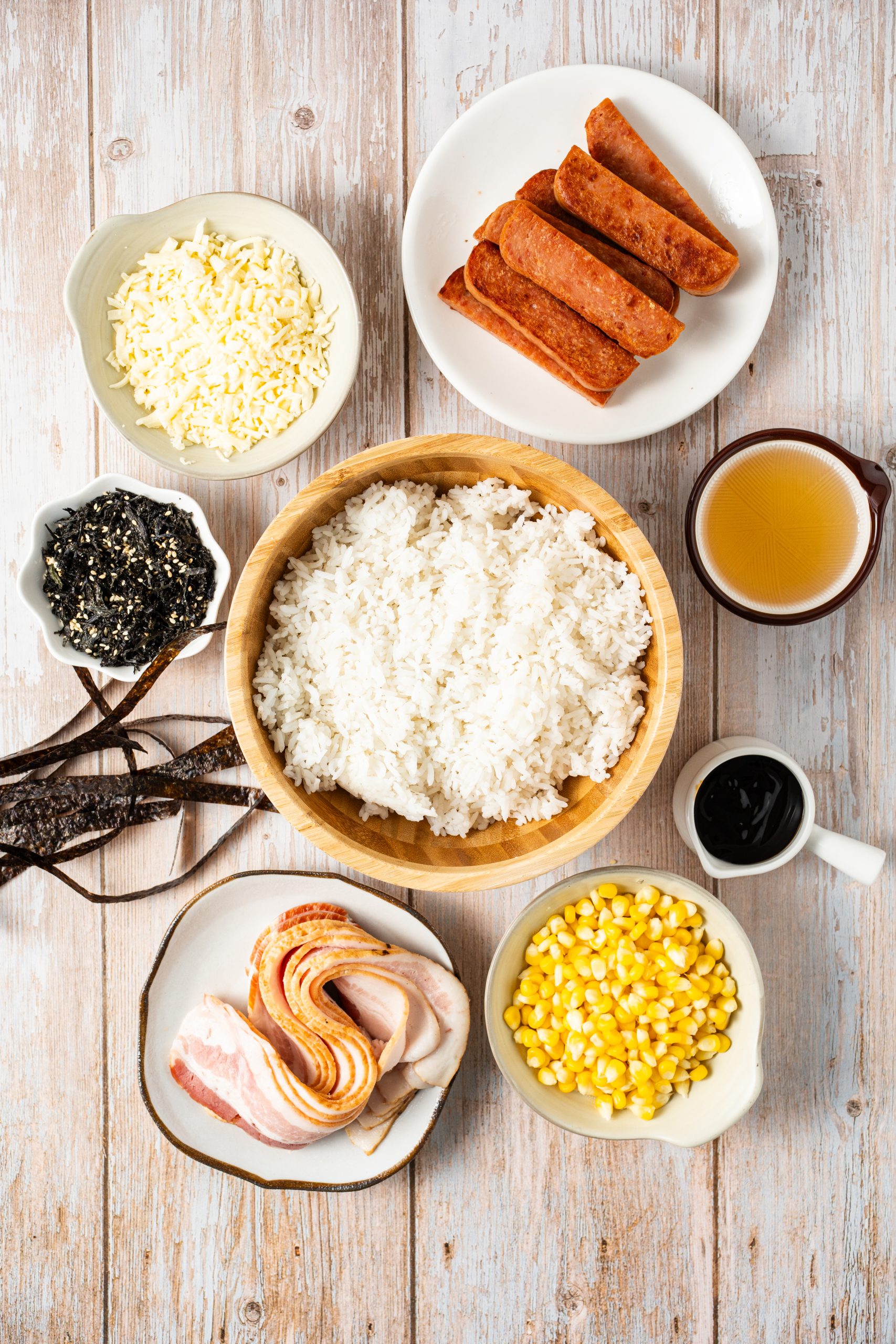 Ingredients for Bacon-Wrapped Rice Balls
