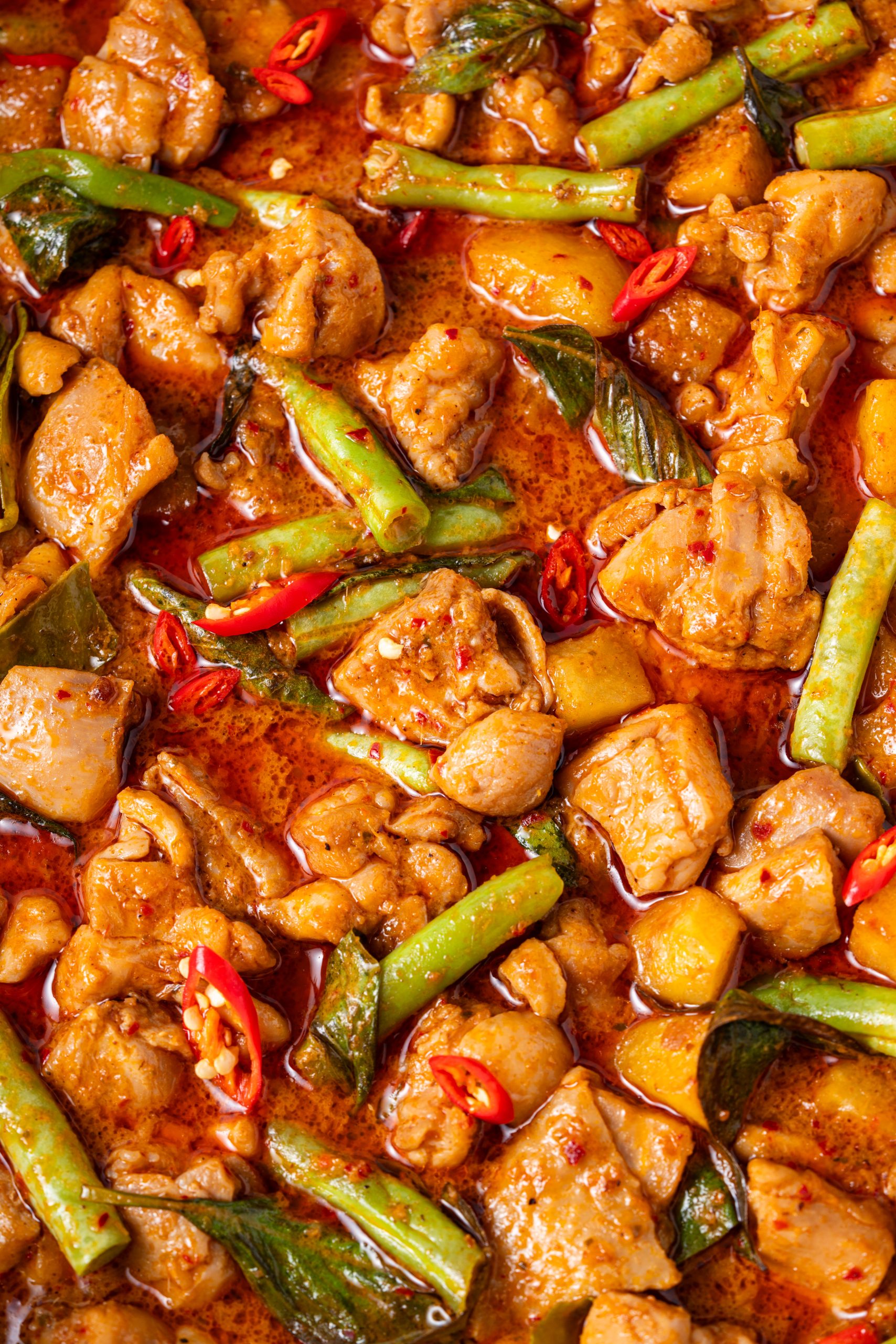 Close up of panang curry with chicken